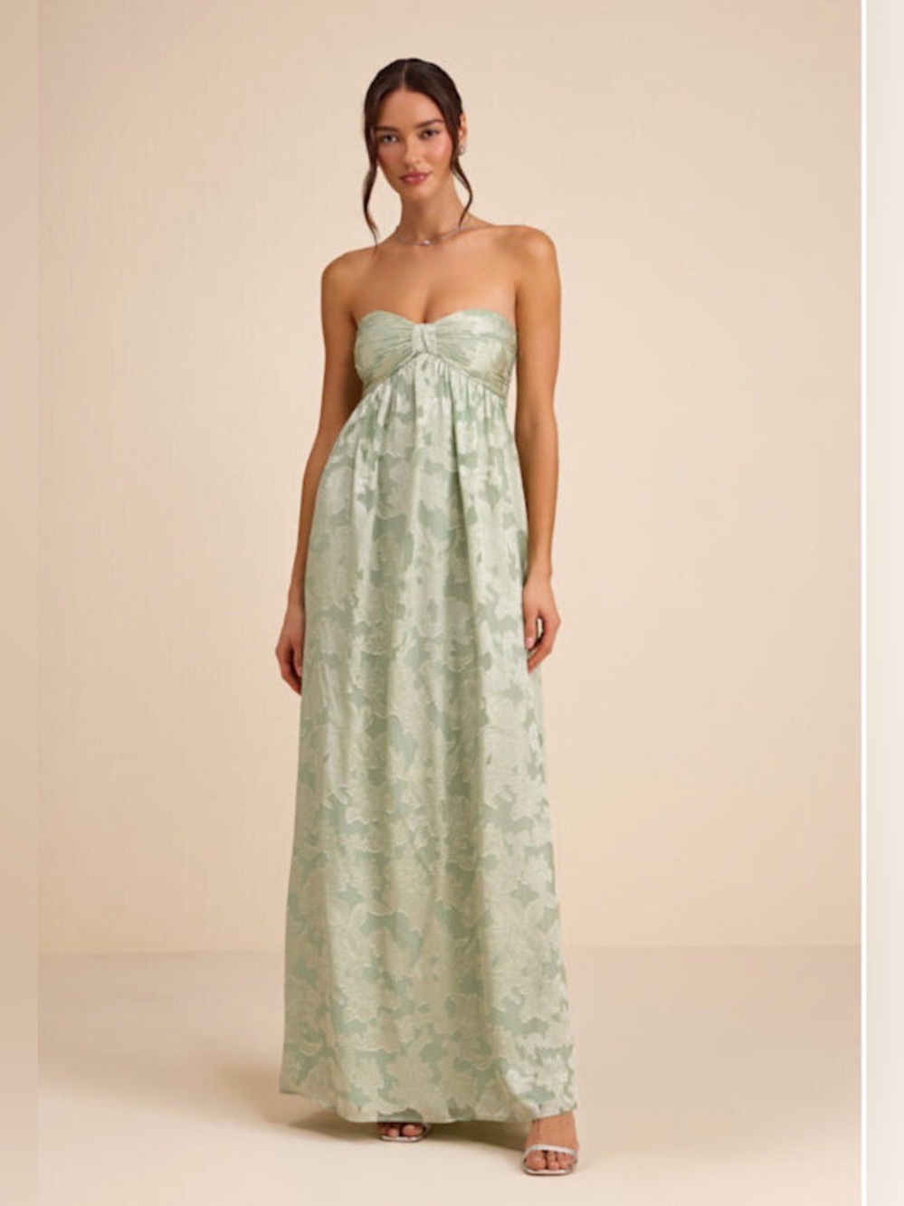 Lulu’s Strapless Sage Green Floral Maxi Dress Size XL